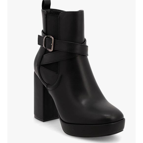 MIA Esther Platform Booties 7 Black NWOT Boots Ankle Wrap Buckle Heel 90s - Picture 1 of 10